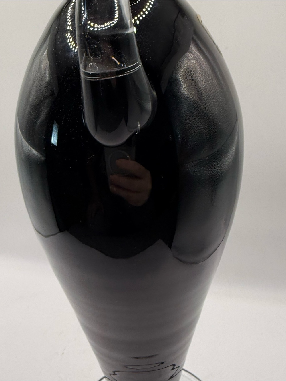 Blenko Urn Black Handblown Glass Vase with Clear Handles - Picture 13 of 16